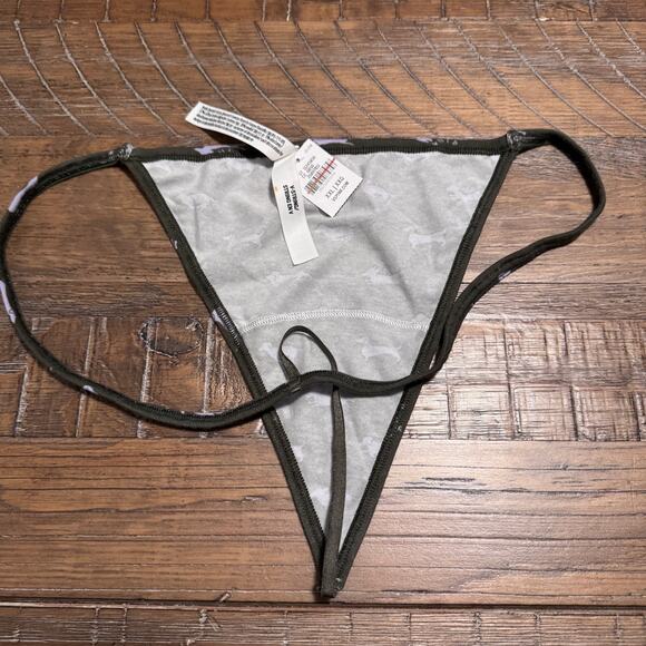 Victoria's Secret Cotton V-String Panty Casual New Olive Dog Print XXL NWT Green - Picture 5 of 6